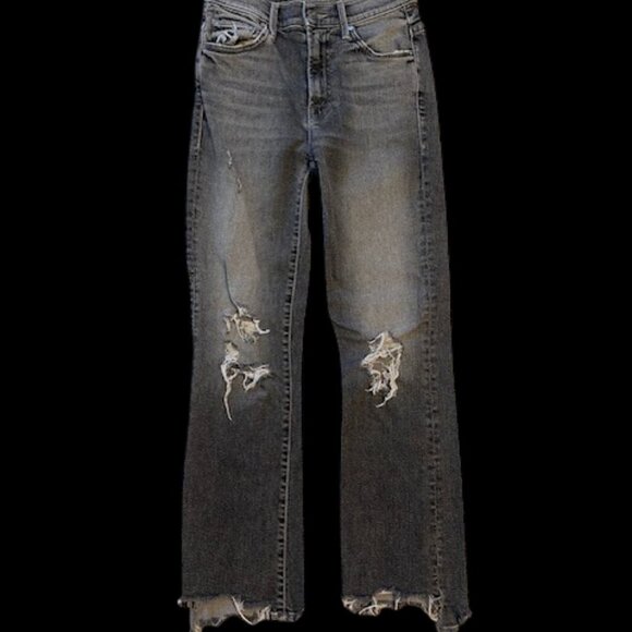 MOTHER Insider Crop Step Chew Distressed Gray Jeans Sz 24 - Picture 3 of 14